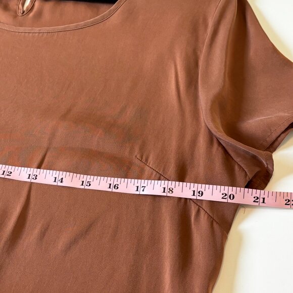 Quince Stretch Silk Short Sleeve Blouse Brown Size L 90% Silk - Picture 6 of 7